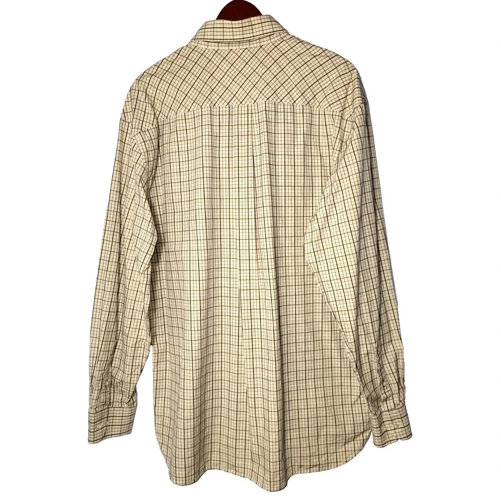 Tommy Hilfiger 80's 2 Ply Cotton Cream Plaid‎ Button Down Shirt Size XL Preppy